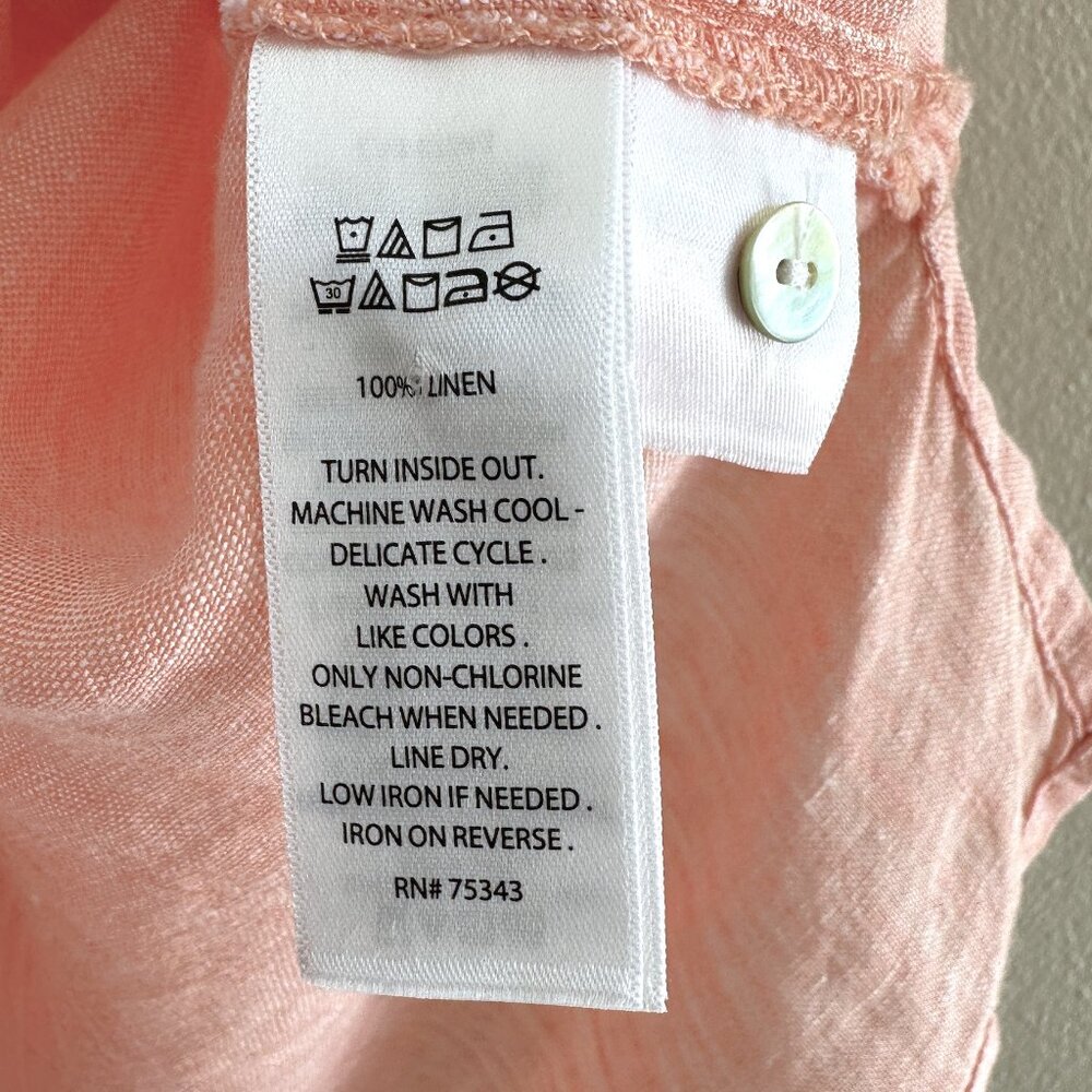 Tahari Coral 100% Linen Short Sleeve Button Up Top - Picture 5 of 7